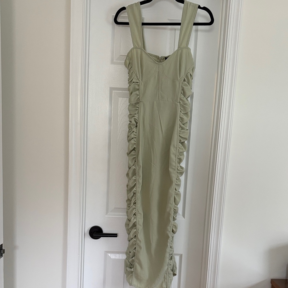 PrettyLittleThing Sage Ruffle-Trim Maxi Dress